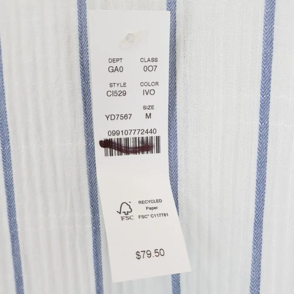 J.Crew Puff Sleeve Stripe Sheer Gauze Ivory Top Size Medium NWT